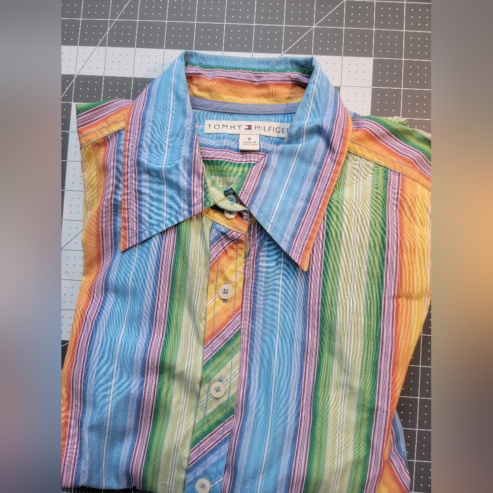 Tommy Hilfiger Multicolor Vertical Stripe Button-Down Shirt With Contrast Cuffs